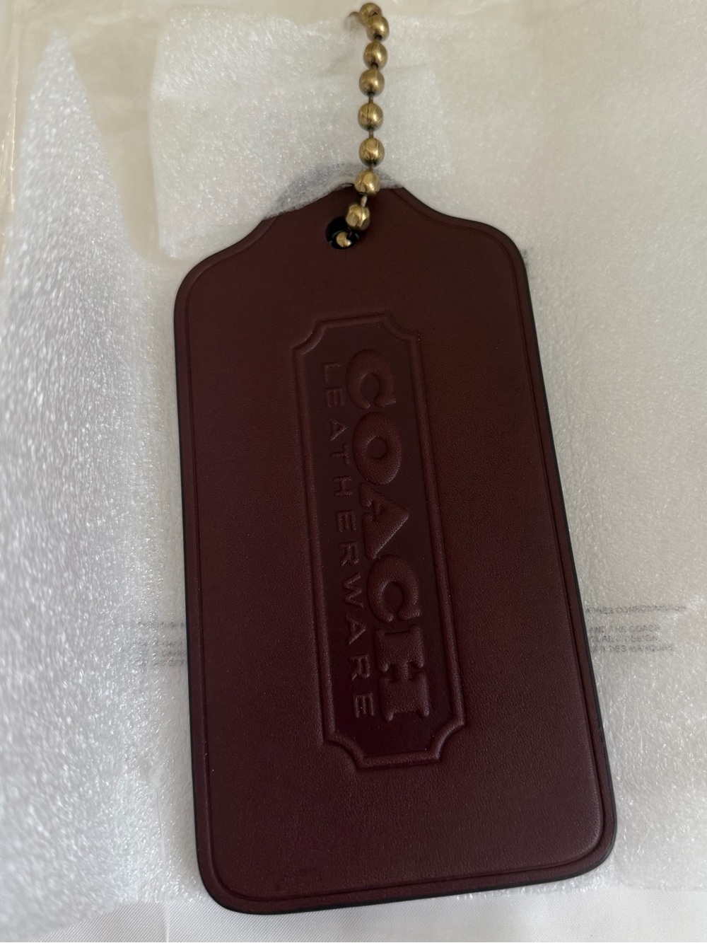 COACH CL Dark Brown Hangtag Bag Charm with Gold Chain NWT